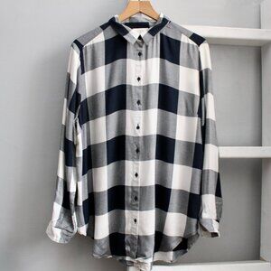 The Loft Black White Plaid Viscose Long Sleeve Button-Up Shirt Size XL NWT